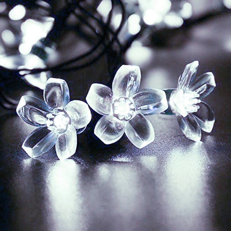 Instalatie Craciun, 6.5 metri, 30 Becuri LED tip Flori de cires, pentru exterior cu incarcare solara, Alb rece, Flippy-5