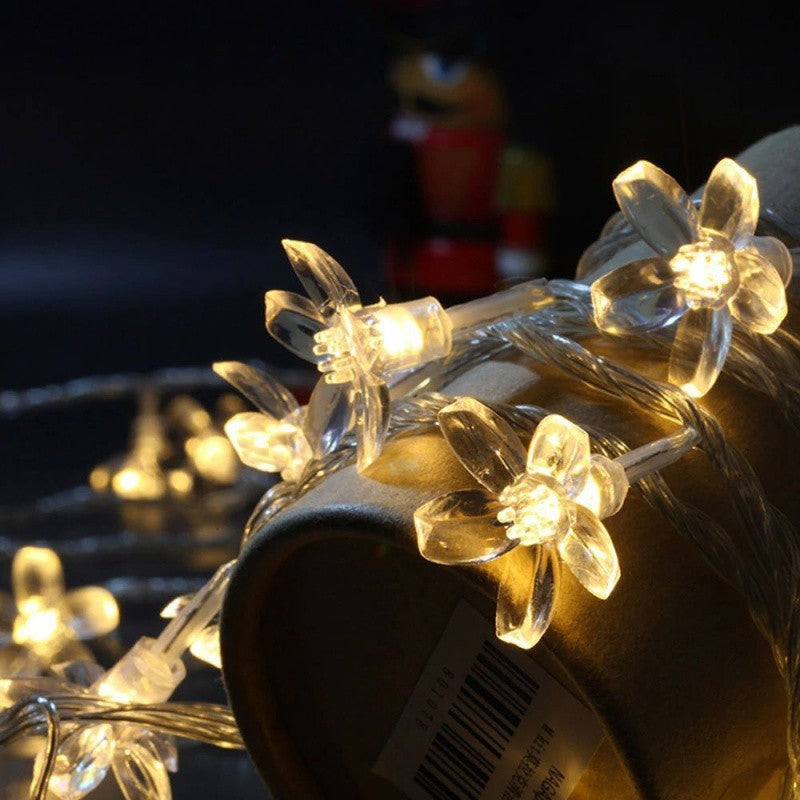 Instalatie Craciun, 6.5 metri, 30 Becuri LED tip Flori de cires, pentru exterior cu incarcare solara, Alb cald, Flippy-7