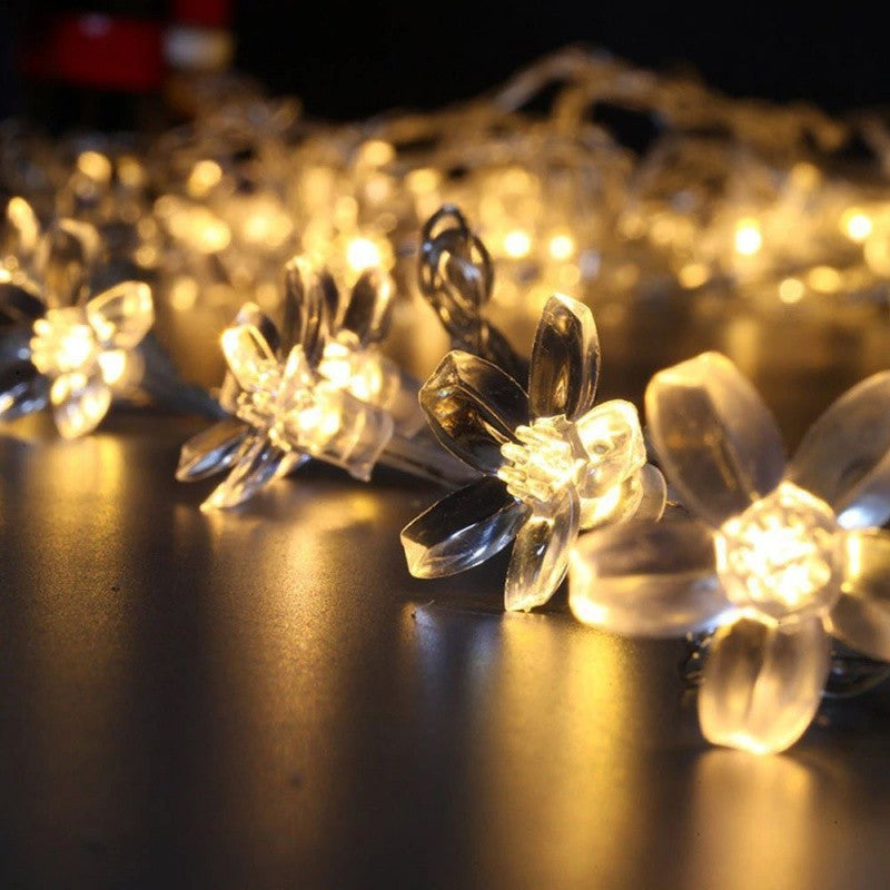 Instalatie Craciun, 6.5 metri, 30 Becuri LED tip Flori de cires, pentru exterior cu incarcare solara, Alb cald, Flippy-9