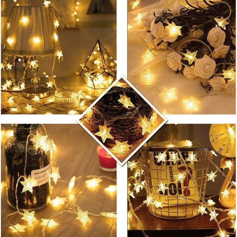 Instalatie Craciun, 6 metri,40 LED-uri cu Ornament tip Stea, Alb Cald, USB lung, fir cupru, liniar, interior/exterior, Flippy-1