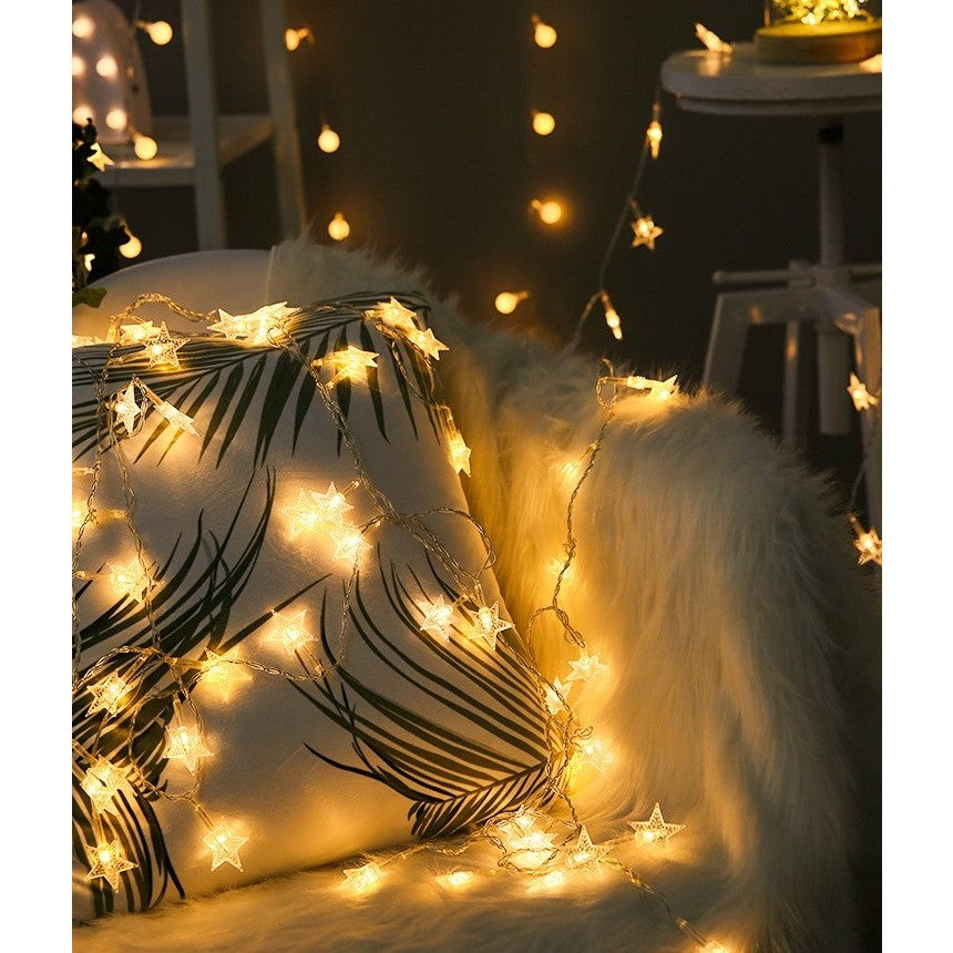 Instalatie Craciun, 6 metri,40 LED-uri cu Ornament tip Stea, Alb Cald, USB lung, fir cupru, liniar, interior/exterior, Flippy-4