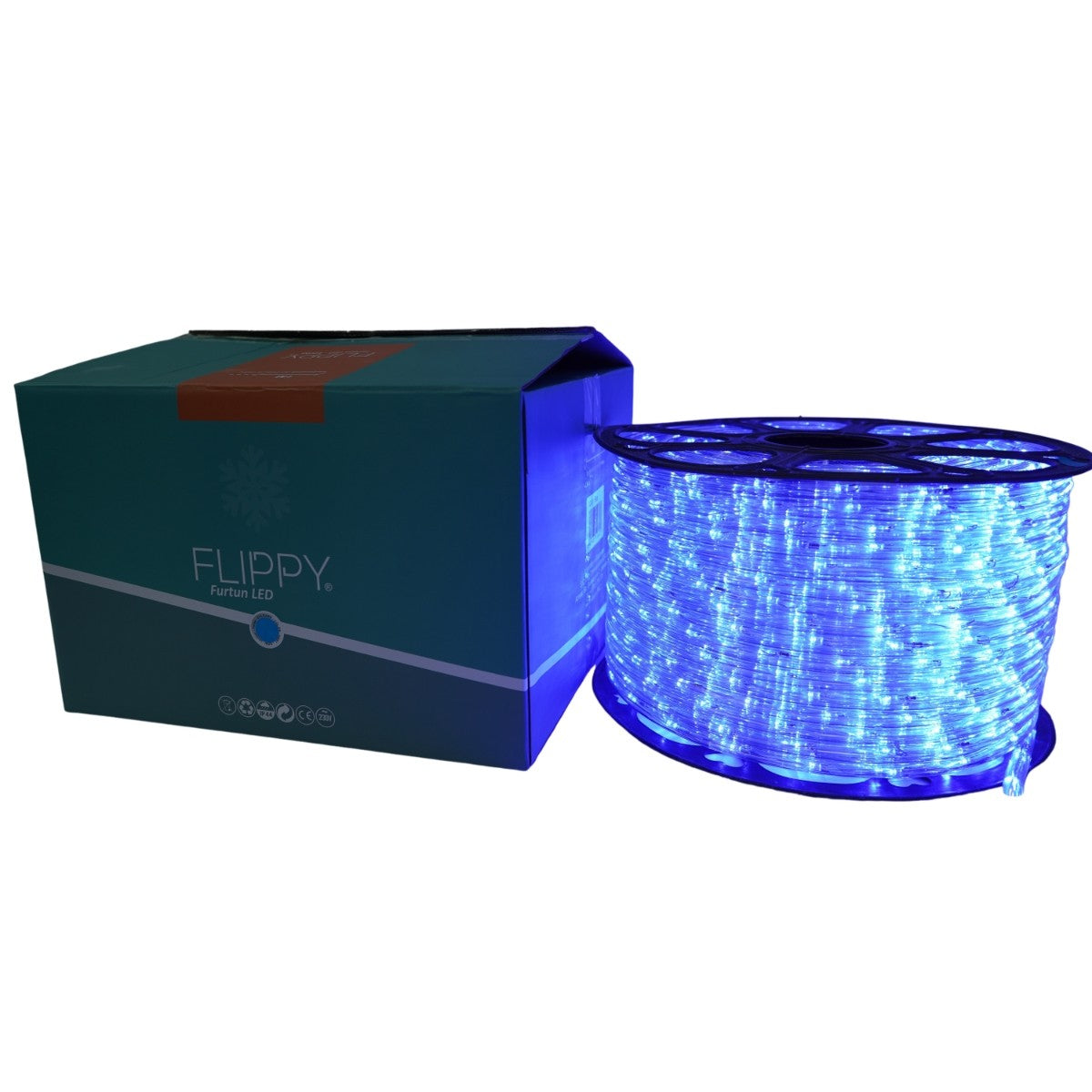 Instalatie Craciun, 96 m, 2304 Led-uri, Furtun Luminos, Albastru, Transformator, Sectionabila, 220 V, Flippy-0