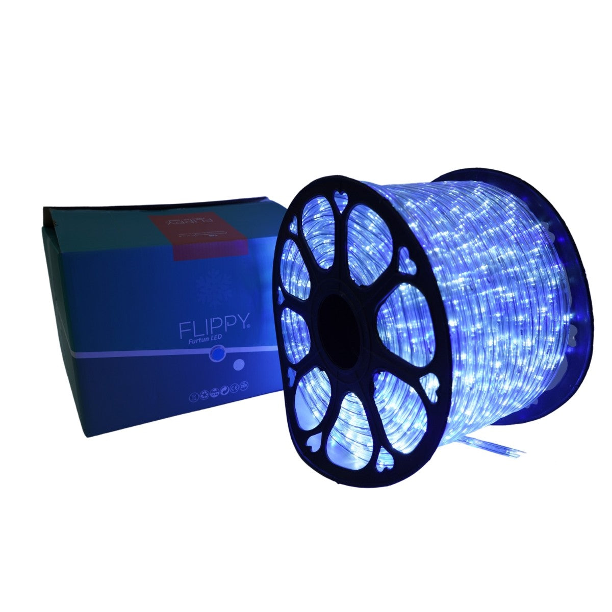 Instalatie Craciun, 98 m, 2352 Led-uri, Furtun Luminos, Alb rece/ Albastru, Transformator, 8 jocuri de lumini, Sectionabila, 220 V, Flippy-0