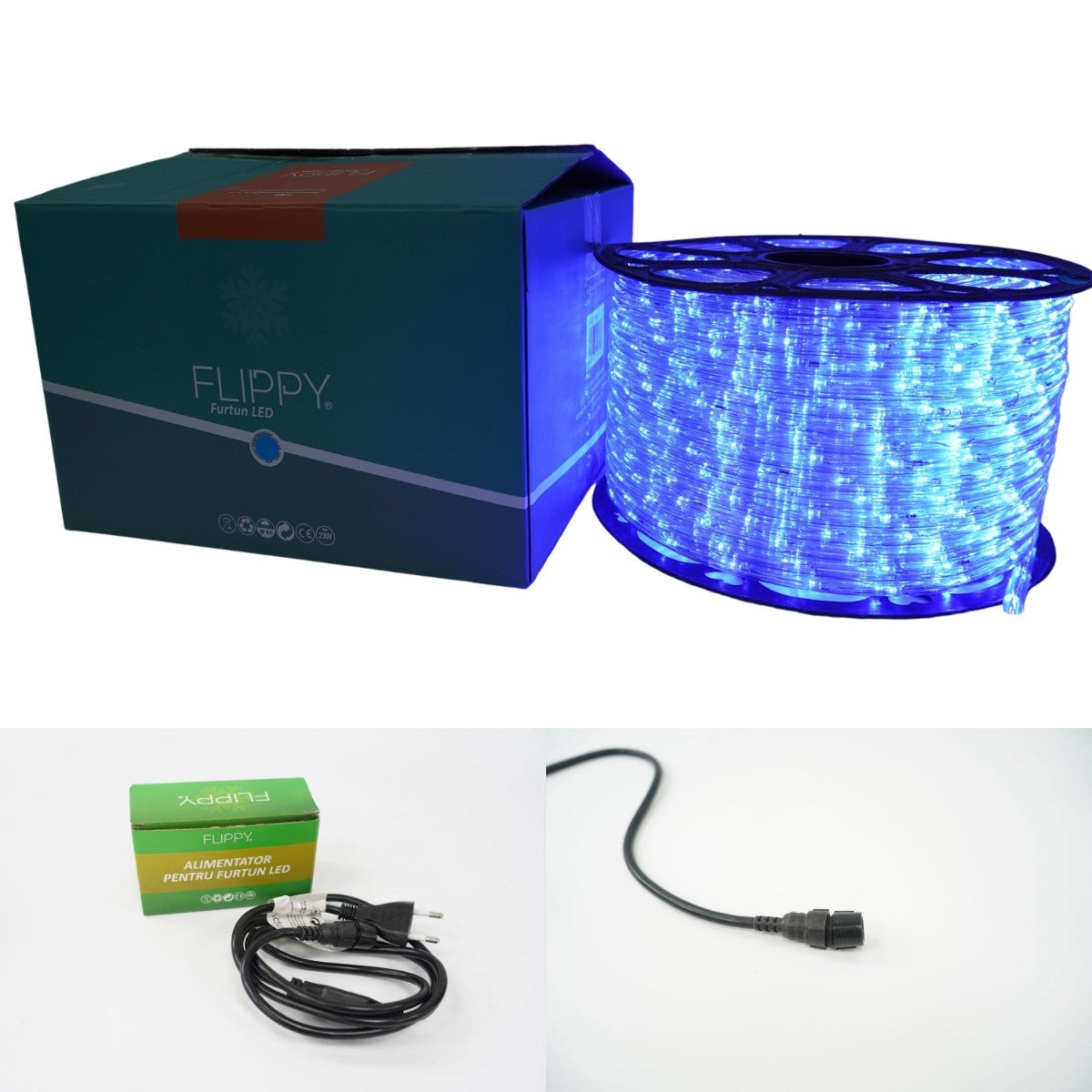 Instalatie Craciun, 98 m, 2352 Led-uri, Furtun Luminos, Albastru, Transformator, Sectionabila, 220 V, Flippy-10