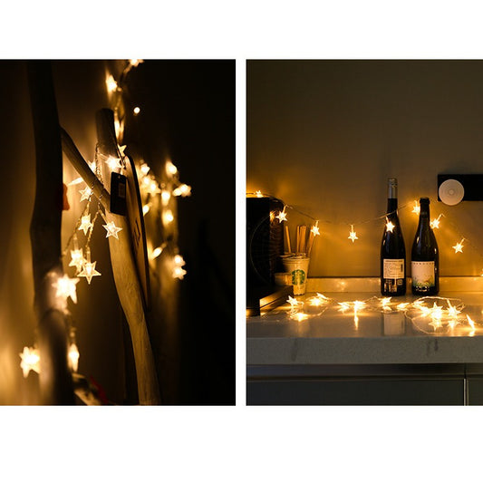 Instalatie Craciun cu baterii, 1.5 metri, 10 LED-uri tip Stea, fir Transparent, Alb Cald, Flippy-1