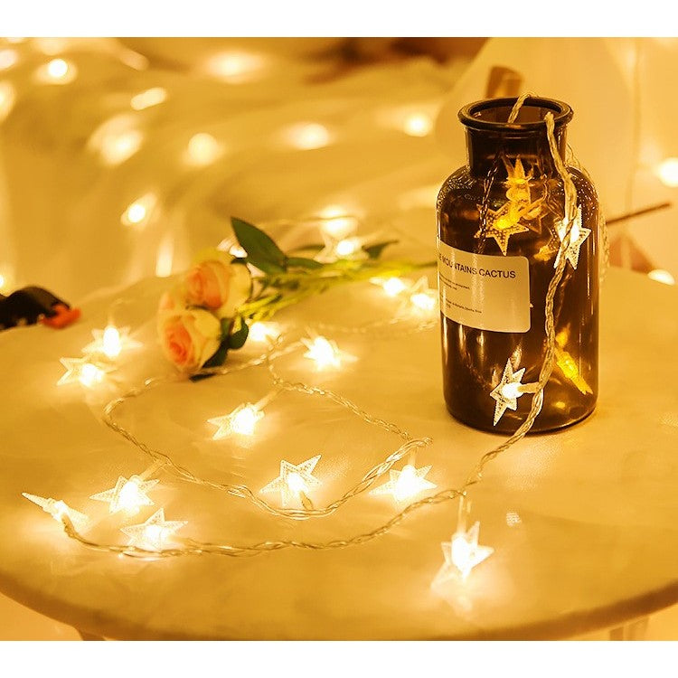 Instalatie Craciun cu baterii, 10 metri, 80 LED-uri tip Stea, fir Transparent, Alb Cald, Flippy-6