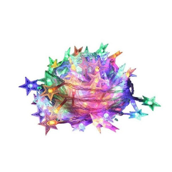 Instalatie Craciun cu baterii, 10 metri, 80 LED-uri tip Stea, fir Transparent, Multicolor, Flippy-0