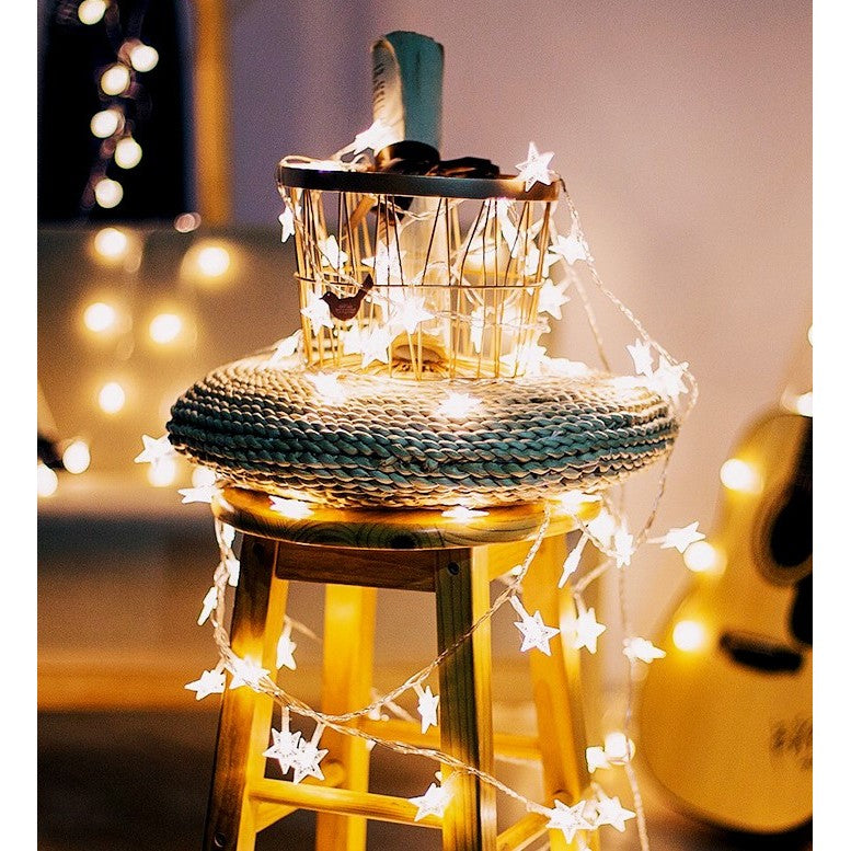 Instalatie Craciun cu baterii, 3 metri, 20 LED-uri tip Stea, fir Transparent, Alb Cald, Flippy-1