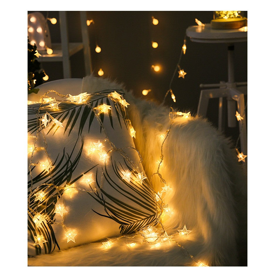 Instalatie Craciun cu baterii, 3 metri, 20 LED-uri tip Stea, fir Transparent, Alb Cald, Flippy-6