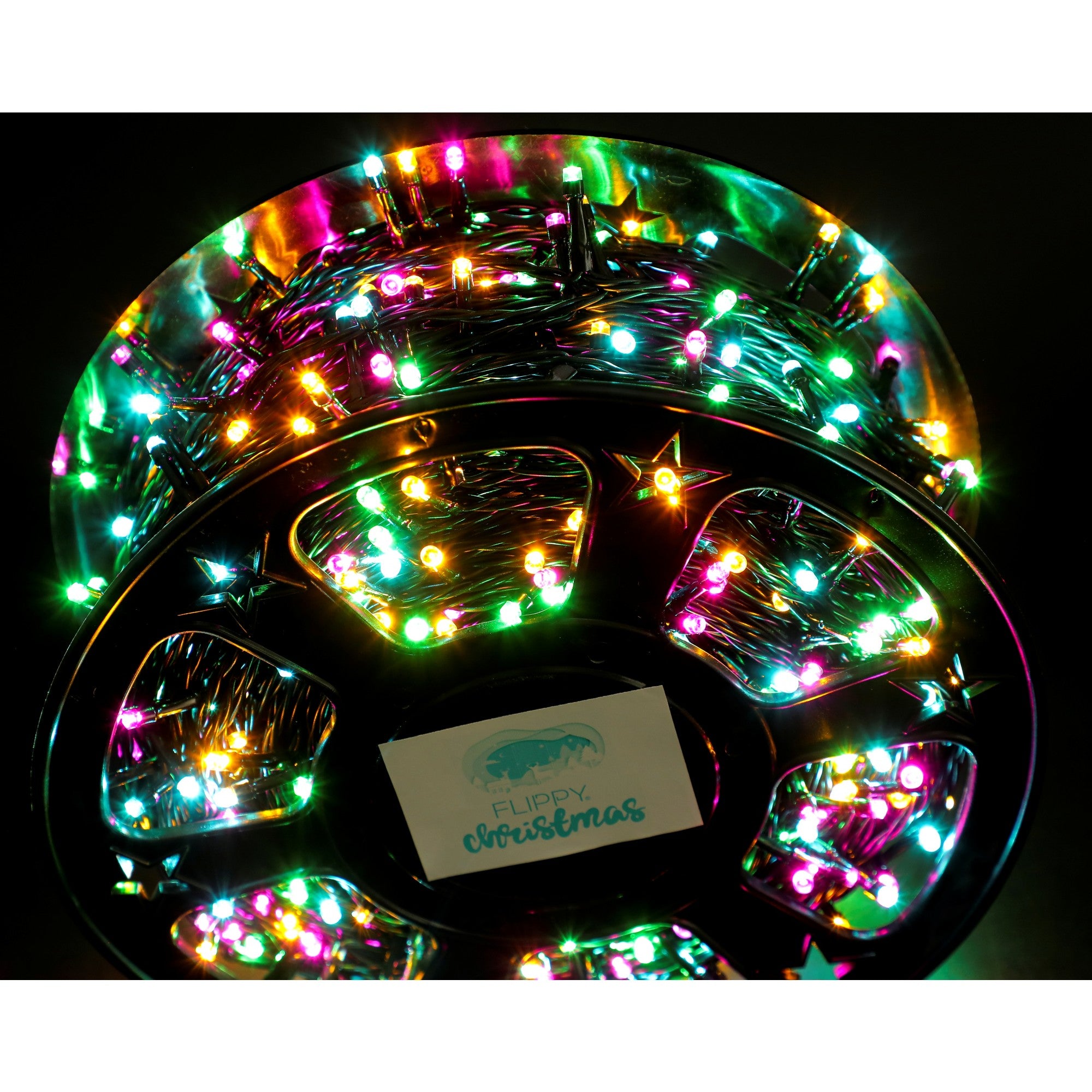 Instalatie Craciun liniara cu transformator, 100m, multicolor, 1000 LED-uri, fir negru, 8 jocuri de lumini, Flippy-1