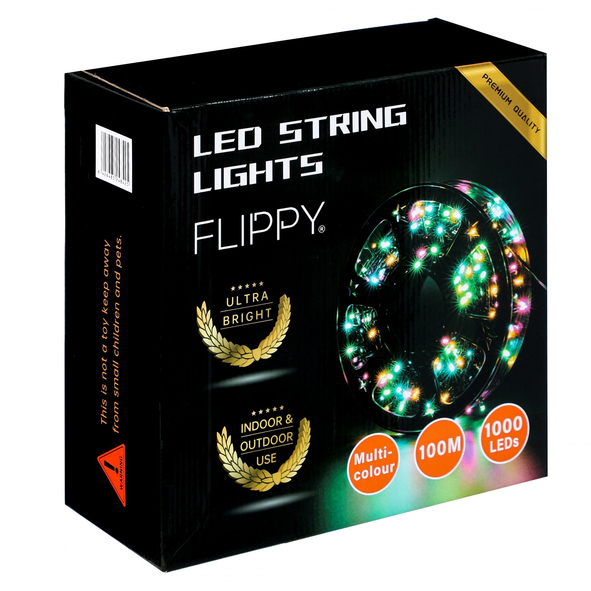 Instalatie Craciun liniara cu transformator, 100m, multicolor, 1000 LED-uri, fir negru, 8 jocuri de lumini, Flippy-2