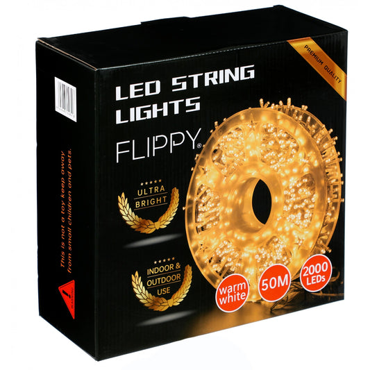 Instalatie Craciun liniara, fir transparent, cu transformator, 50m, alb cald, 2000 LED-uri, 8 jocuri de lumini, Flippy-1