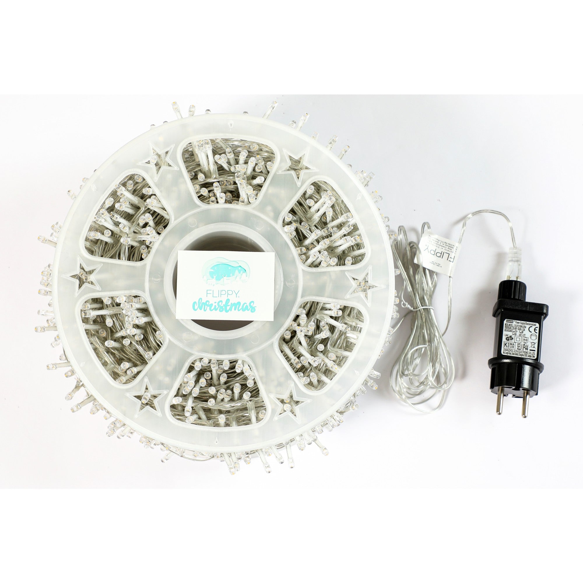 Instalatie Craciun liniara, fir transparent, cu transformator, 50m, alb cald, 2000 LED-uri, 8 jocuri de lumini, Flippy-3