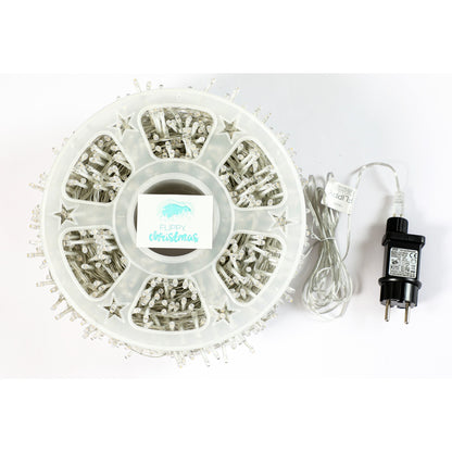 Instalatie Craciun liniara, fir transparent, cu transformator, 50m, alb cald, 2000 LED-uri, 8 jocuri de lumini, Flippy-3