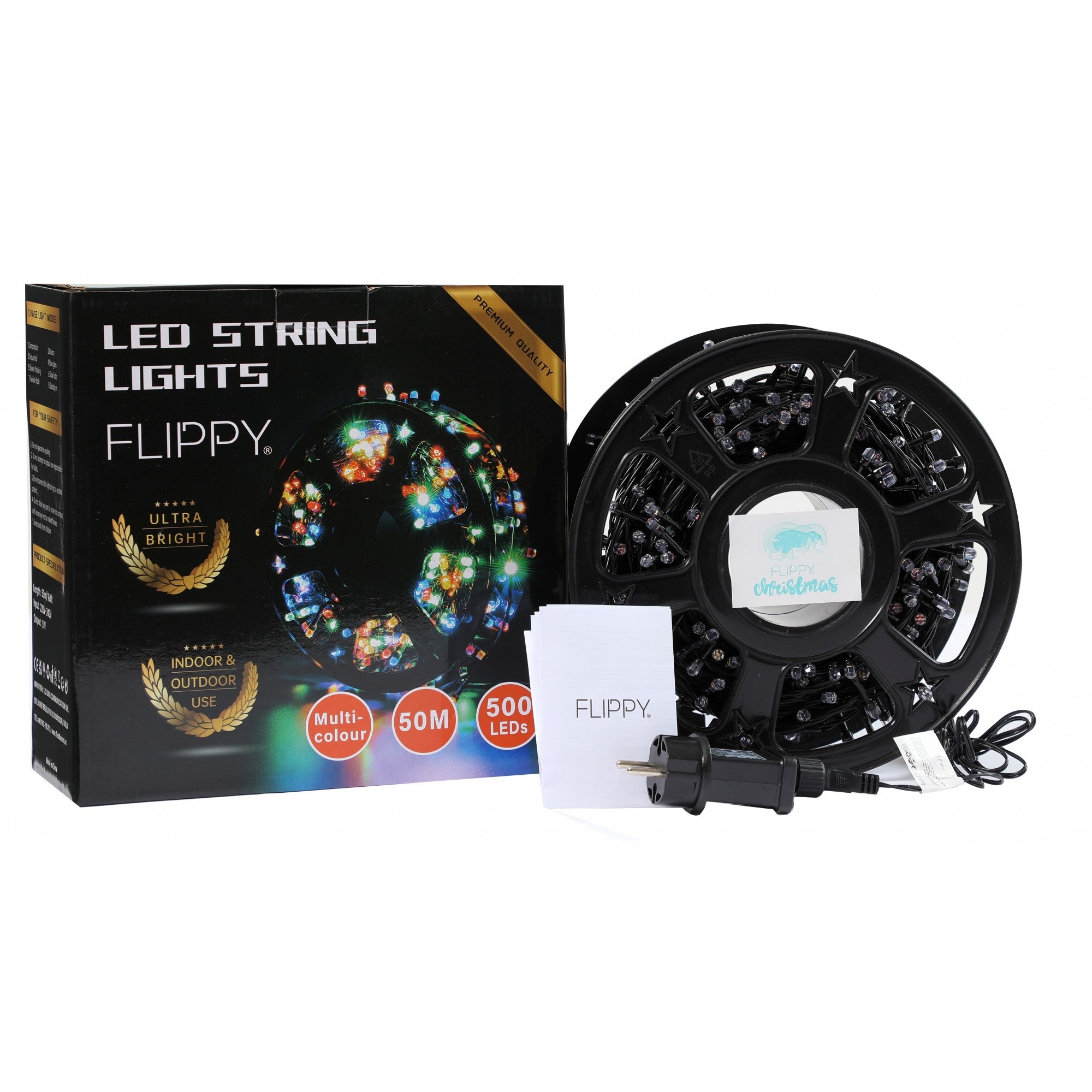 Instalatie Craciun liniara, fir negru, cu transformator, 50m, multicolor, 500 LED-uri, 8 jocuri de lumini, Flippy-3