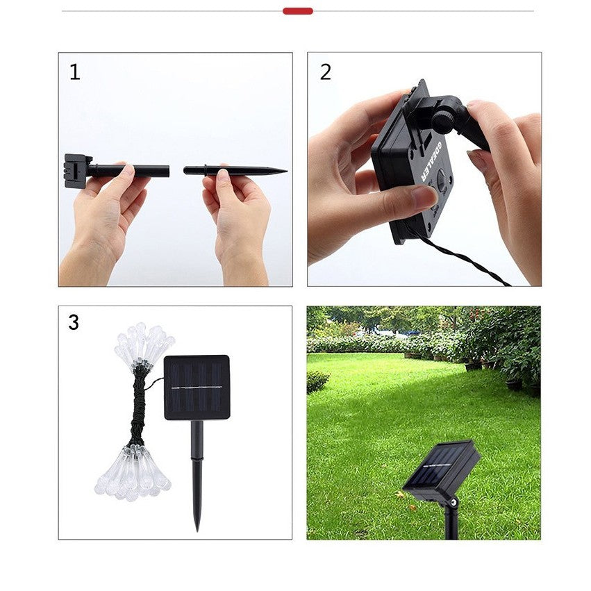 Instalatie Craciun, Solare Tip Picaturi, 50 Led-uri, 9.5 metri, Alb rece, Senzor de lumina, Flippy-2