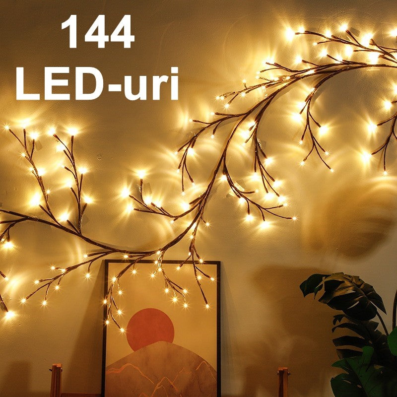 Instalatie Craciun tip Creanga Flippy, 144 LED-uri, Conectare USB, 8 Jocuri de Lumini, Telecomanda, 2.5 m, Prelungitor 2 m, 3V, Fir Negru, Alb Cald-8