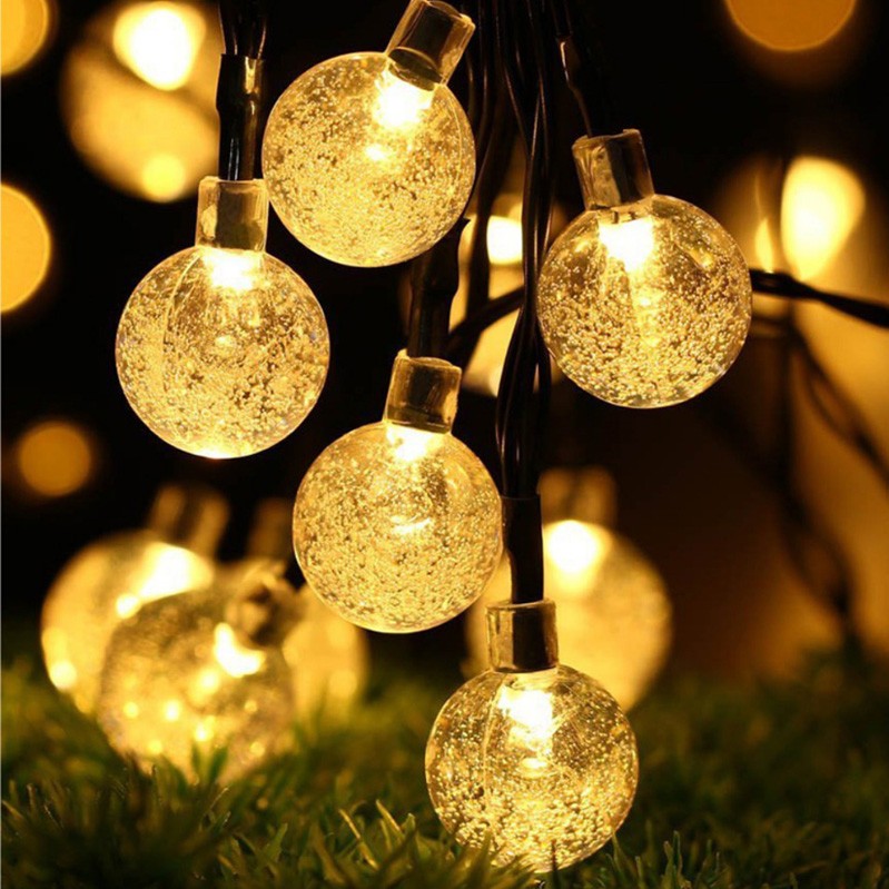 Instalatie Craciun, Tip Globuri de cristal, 100 Led-uri, 12 metri, Alb cald, Energie solara, Senzor de lumina, Flippy-1
