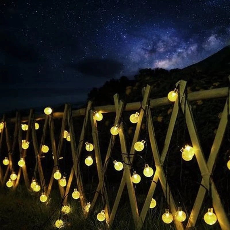 Instalatie Craciun, Tip Globuri de cristal, 100 Led-uri, 12 metri, Alb cald, Energie solara, Senzor de lumina, Flippy-8