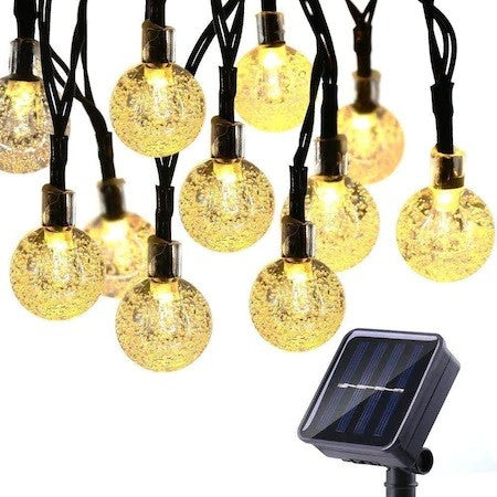Instalatie Craciun, Tip Globuri de cristal, 100 Led-uri, 12 metri, Alb cald, Energie solara, Senzor de lumina, Flippy-10