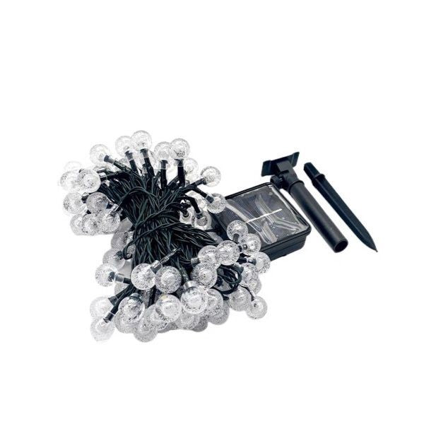 Instalatie Craciun, Tip Globuri de cristal, 100 Led-uri, 12 metri, Alb rece, Energie solara, Senzor de lumina, Flippy-0