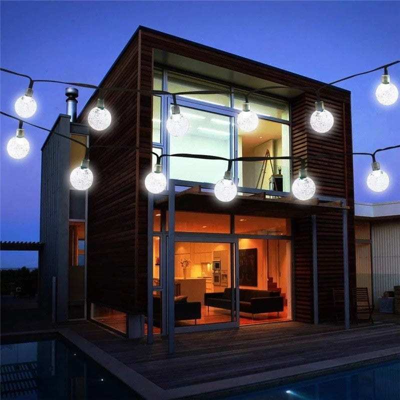 Instalatie Craciun, Tip Globuri de cristal, 20 Led-uri, 5 metri, Alb rece, Energie solara, Senzor de lumina, Flippy-1