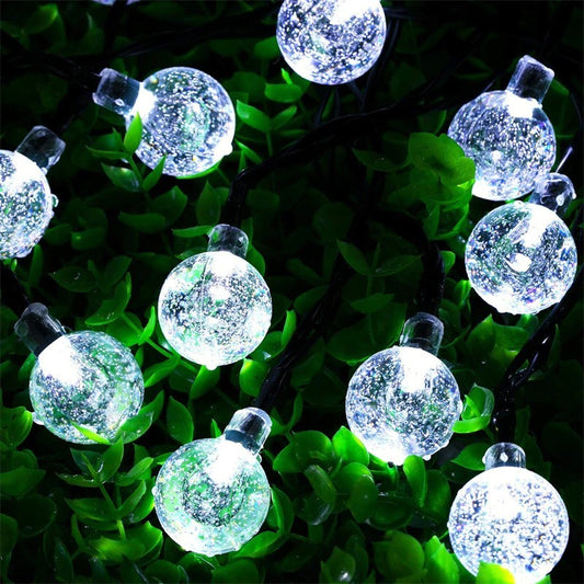 Instalatie Craciun, Tip Globuri de cristal, 200 Led-uri, 22 metri, Alb rece, Energie solara, Senzor de lumina, Flippy-1