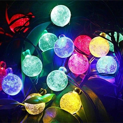 Instalatie Craciun, Tip Globuri de cristal, 30 Led-uri, 6.5 metri, Multicolor, Energie solara, Senzor de lumina, Flippy-1