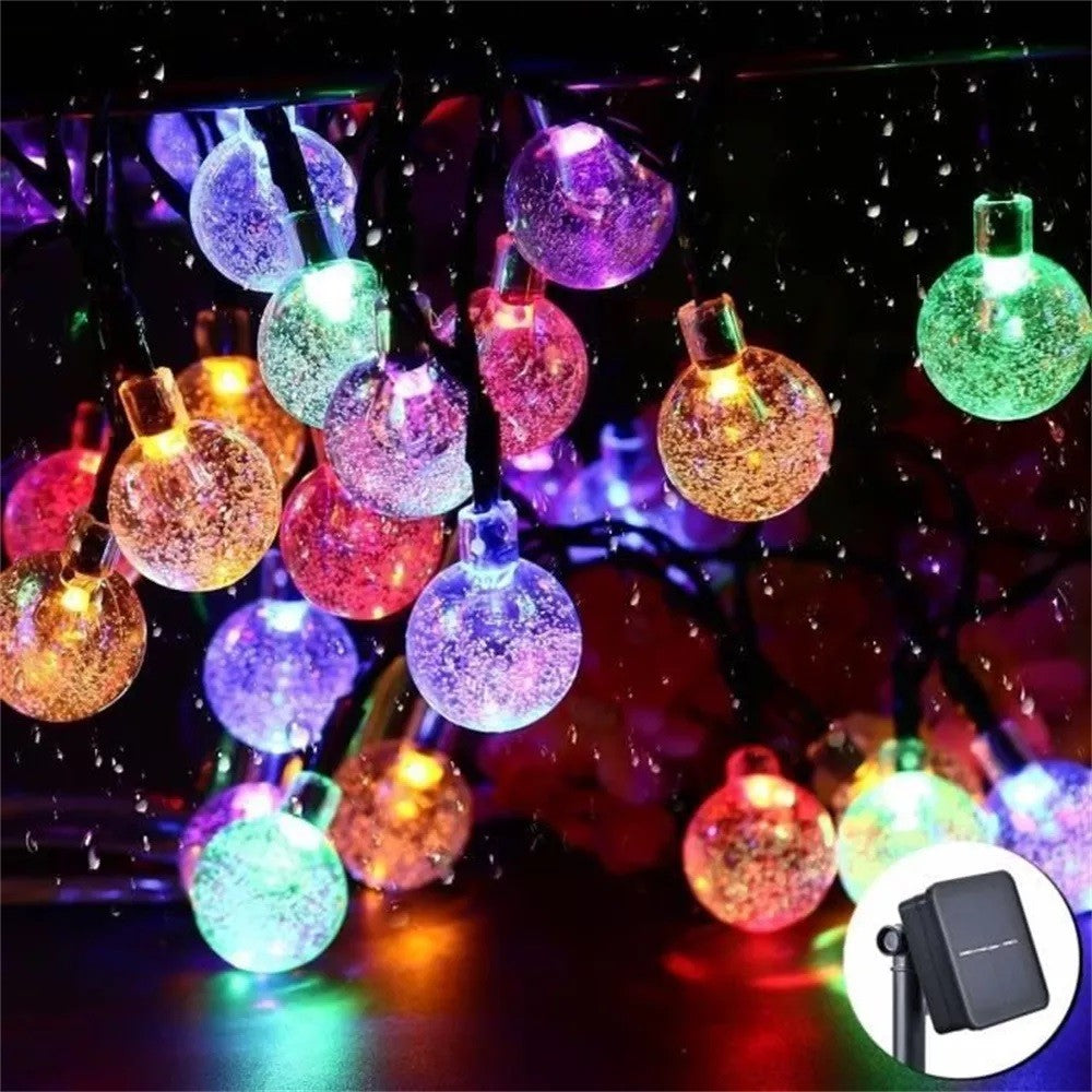 Instalatie Craciun, Tip Globuri de cristal, 30 Led-uri, 6.5 metri, Multicolor, Energie solara, Senzor de lumina, Flippy-7