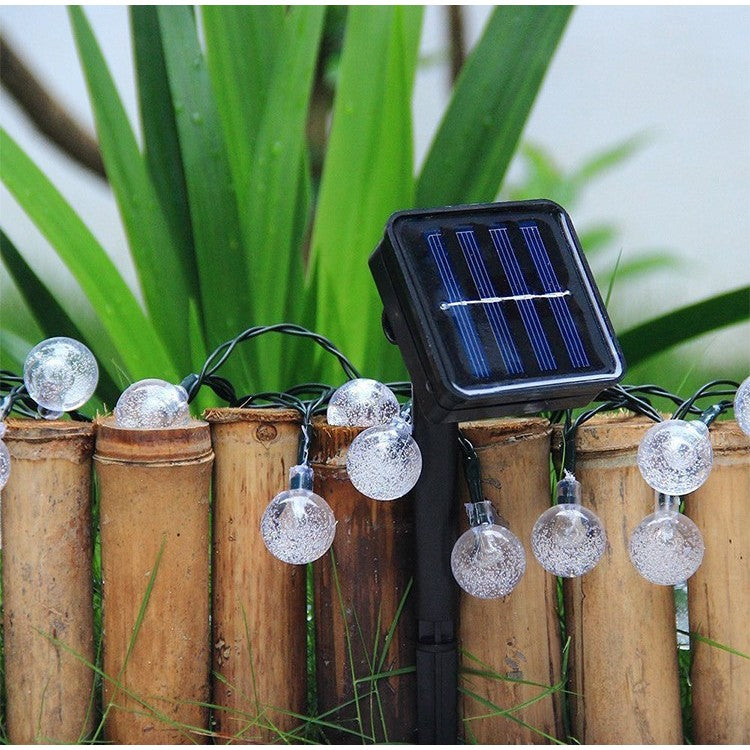 Instalatie Craciun, Tip Globuri de cristal, 50 Led-uri, 9.5 metri, Alb rece, Energie solara, Senzor de lumina, Flippy-2