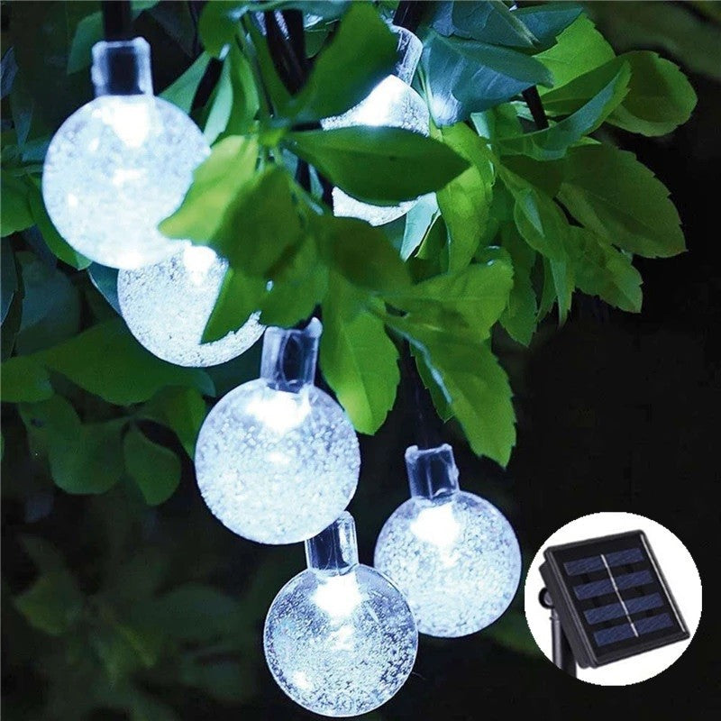 Instalatie Craciun, Tip Globuri de cristal, 50 Led-uri, 9.5 metri, Alb rece, Energie solara, Senzor de lumina, Flippy-5