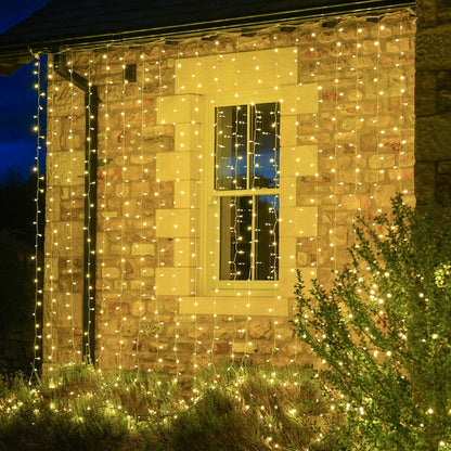 Instalatie Craciun, Tip Perdea, 1 m x 1 m, 60 LED-uri, Alb Cald, Controler, 8 jocuri de lumini, Interconectabila, Fir transparent, Interior/ Exterior, Flippy-0