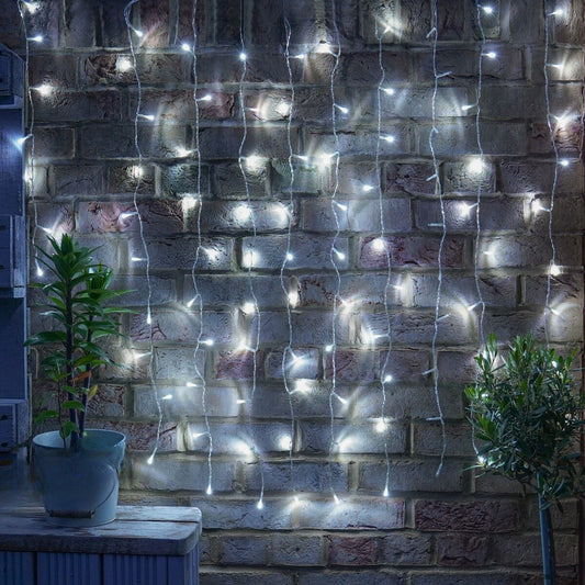 Instalatie Craciun, Tip Perdea, 1 m x 1 m, 60 LED-uri, Alb Rece, Controler, 8 jocuri de lumini, Interconectabila, Fir transparent, Interior/ Exterior, Flippy-0