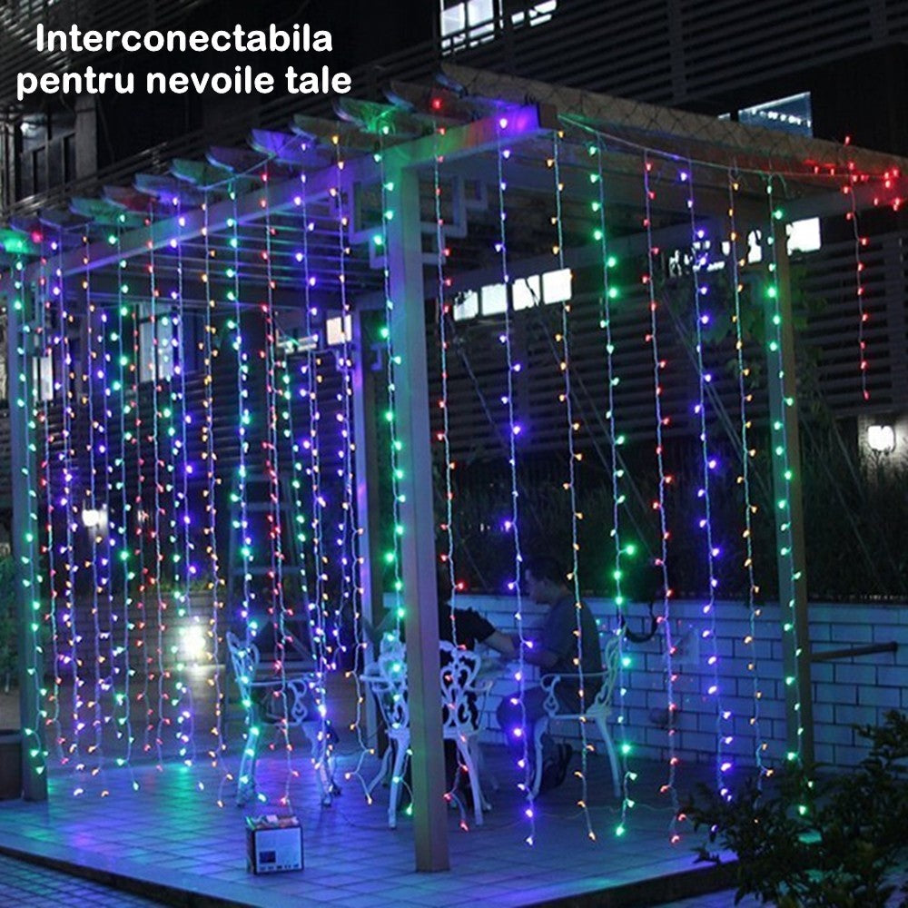 Instalatie Craciun, Tip Perdea, 1 m x 1 m, 60 LED-uri, Multicolor, Controler, 8 jocuri de lumini, Interconectabila, Fir transparent, Interior/ Exterior, Yoto-7