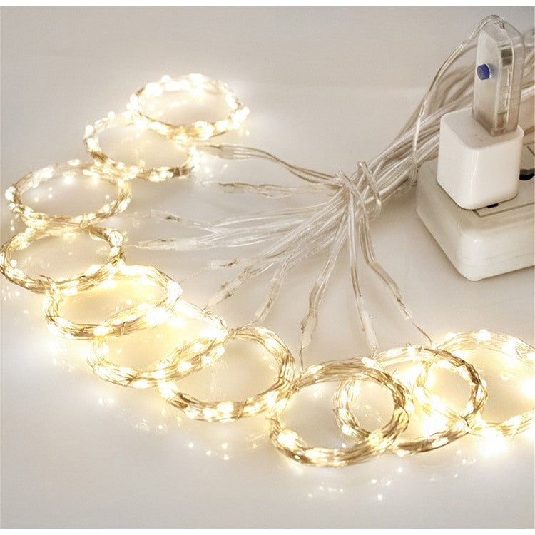 Instalatie Craciun, Tip Perdea IP44, 3m x 3m, 300 Led-uri, Alb cald, USB si telecomanda cu 8 functii, Flippy-1