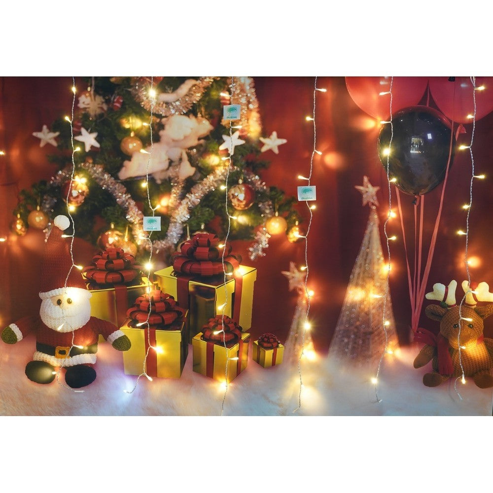 Instalatie Craciun, Tip Perdea, IP44, 2 m x 1 m, 120 LED-uri, Alb cald, cu flash, Transformator cu telecomanda, Interconectabila, Prelungitor 3 m inclus, Fir transparent, Interior/ Exterior, Flippy-9