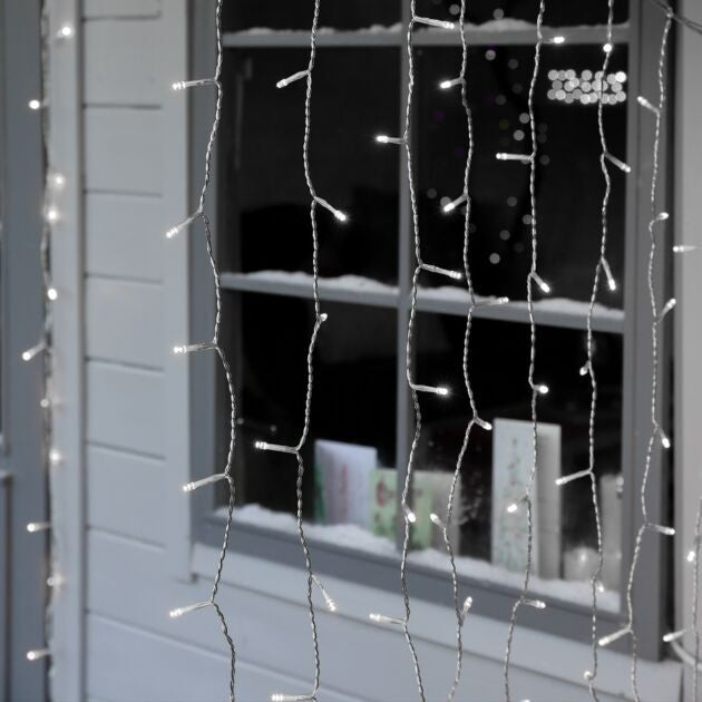 Instalatie Craciun, Tip Perdea, IP44, 2 m x 1 m, 120 LED-uri, Alb rece, 8 jocuri de lumini, Transformator cu telecomanda, Interconectabila, Prelungitor 3 m inclus, Fir transparent, Interior/ Exterior, Flippy-3
