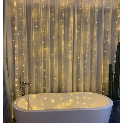 Instalatie Craciun, Tip Perdea, IP44, 2 m x 2 m, 240 LED-uri, Alb cald, 8 jocuri de lumini, Transformator, Interconectabila, Prelungitor 5 m inclus, Fir transparent, Interior/ Exterior, Flippy-3