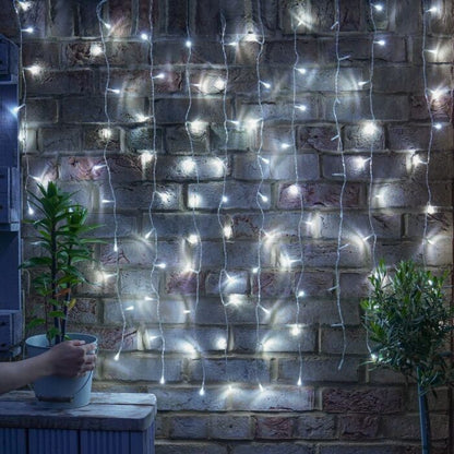 Instalatie Craciun, Tip Perdea, IP44, 3 m x 3 m, 240 LED-uri, Alb rece, cu 8 jocuri de lumini, 31 V, 9W, Interconectabila, Prelungitor 3 m inclus, Fir transparent, Interior/ Exterior, Flippy-1