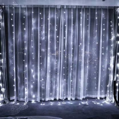Instalatie Craciun, Tip Perdea, IP44, 3 m x 3 m, 240 LED-uri, Alb rece, cu 8 jocuri de lumini, 31 V, 9W, Interconectabila, Prelungitor 3 m inclus, Fir transparent, Interior/ Exterior, Flippy-0