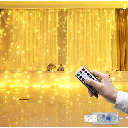 Instalatie Craciun, Tip Perdea IP44, 3m x 1m, 100 Led-uri, Alb cald, USB si telecomanda cu 8 functii, Flippy-0