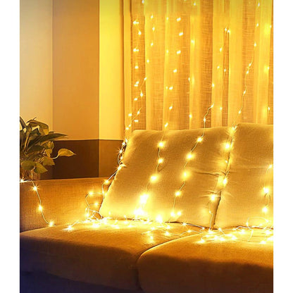 Instalatie Craciun, Tip Perdea IP44, 3m x 1m, 100 Led-uri, Alb cald, USB si telecomanda cu 8 functii, Flippy-5