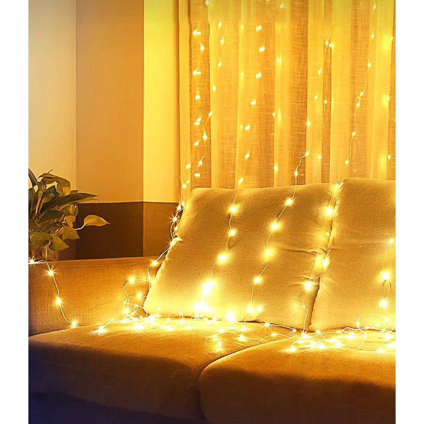 Instalatie Craciun, Tip Perdea IP44, 3m x 1m, 100 Led-uri, Alb cald, USB si telecomanda cu 8 functii, Flippy-5