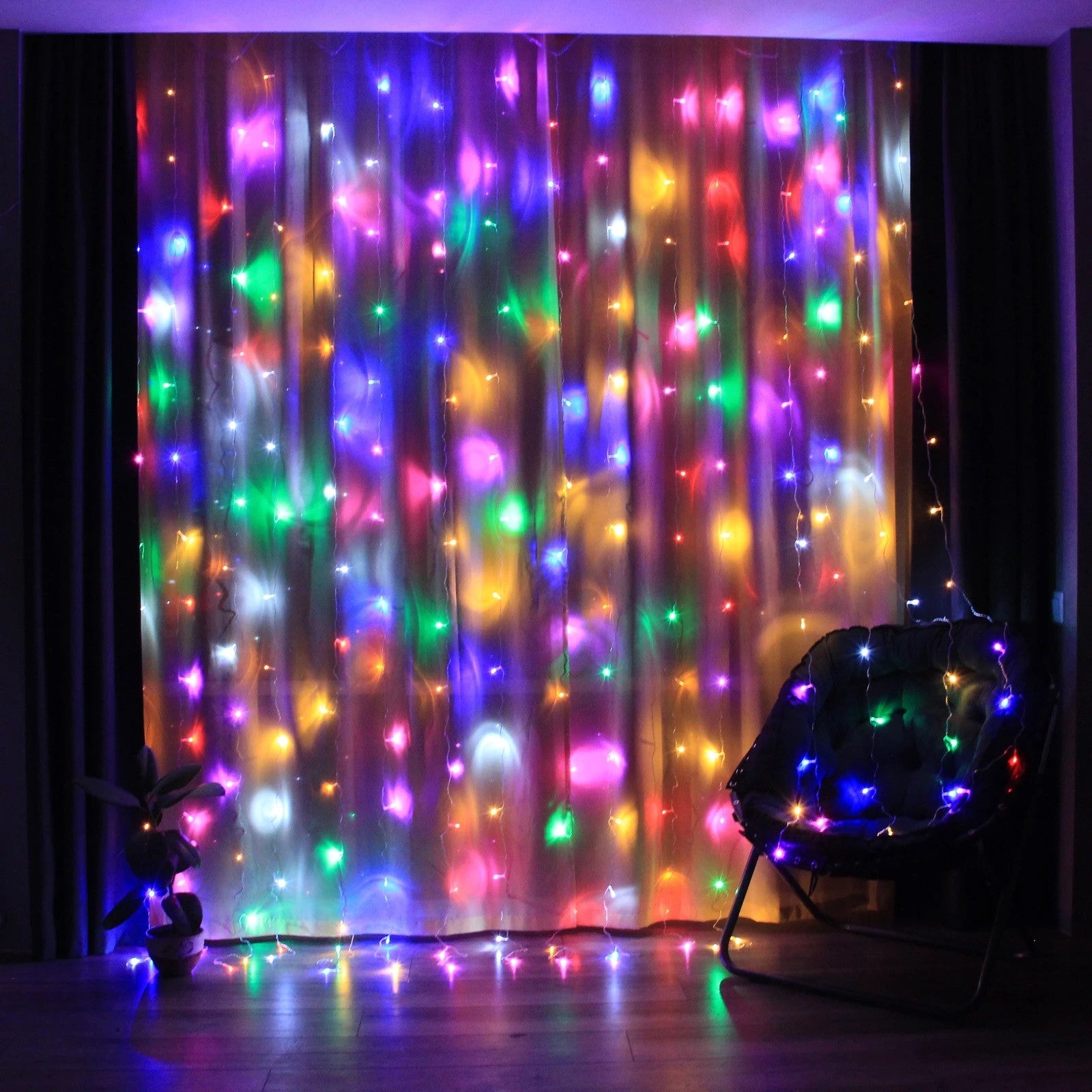 Instalatie Craciun, Tip Perdea IP44, 3m x 1m, 100 Led-uri, Multicolor, USB si telecomanda cu 8 functii, Flippy-4