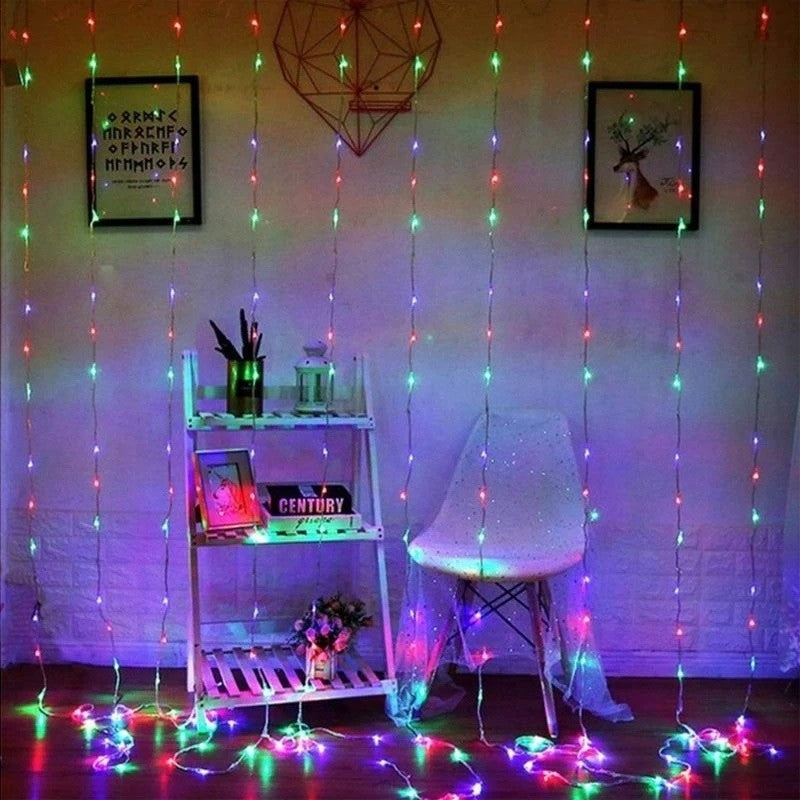 Instalatie Craciun, Tip Perdea IP44, 3m x 1m, 100 Led-uri, Multicolor, USB si telecomanda cu 8 functii, Flippy-7