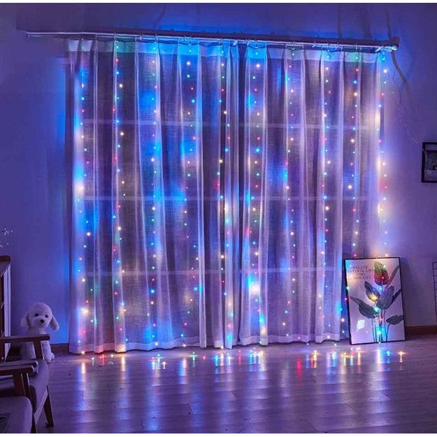 Instalatie Craciun, Tip Perdea IP44, 3m x 1m, 100 Led-uri, Multicolor, USB si telecomanda cu 8 functii, Flippy-8