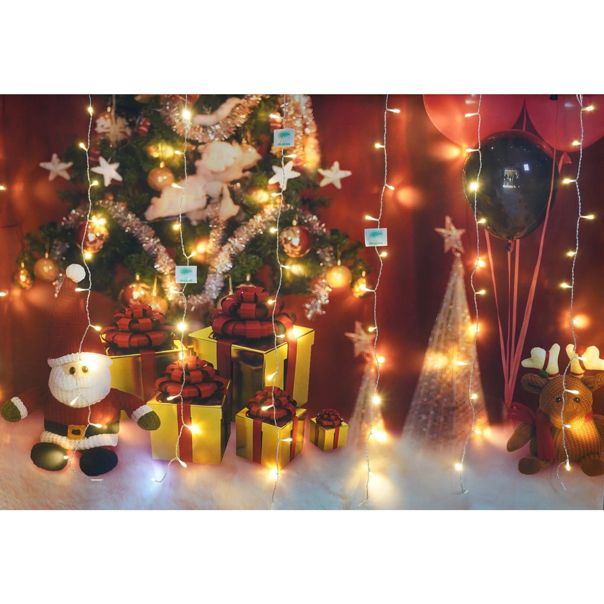 Instalatie Craciun, Tip Perdea, IP44, 4 m x 1 m, 240 LED-uri, Alb cald, cu flash, Transformator cu telecomanda, Interconectabila, Prelungitor 3 m inclus, Fir transparent, Interior/ Exterior, Flippy-4
