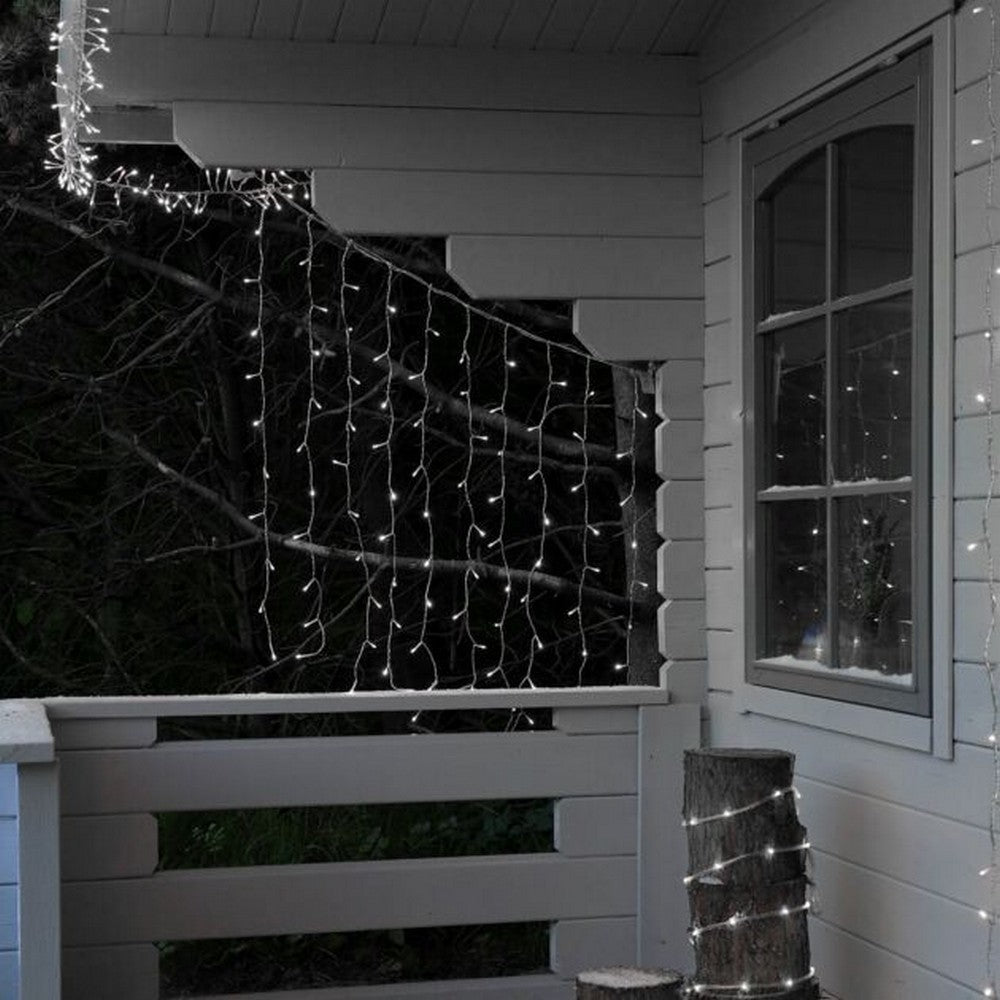 Instalatie Craciun, Tip Perdea, IP44, 5 m x 1 m, 300 LED-uri, Alb rece, 8 jocuri de lumini, Transformator cu telecomanda, Interconectabila, Prelungitor 5 m inclus, Fir transparent, Interior/ Exterior, Flippy-6