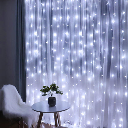 Instalatie Craciun, Tip Perdea, IP44, 6 m x 2 m, 720 LED-uri, Alb rece, 8 jocuri de lumini, Transformator cu telecomanda, Interconectabila, Prelungitor 5 m inclus, Fir transparent, Interior/ Exterior, Flippy-2