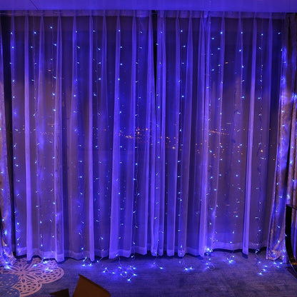 Instalatie Craciun, Tip Perdea, IP44, 6 m x 2 m, 720 LED-uri, Albastru, 8 jocuri de lumini, Transformator cu telecomanda, Interconectabila, Prelungitor 3 m inclus, Fir transparent, Interior/ Exterior, Flippy-3